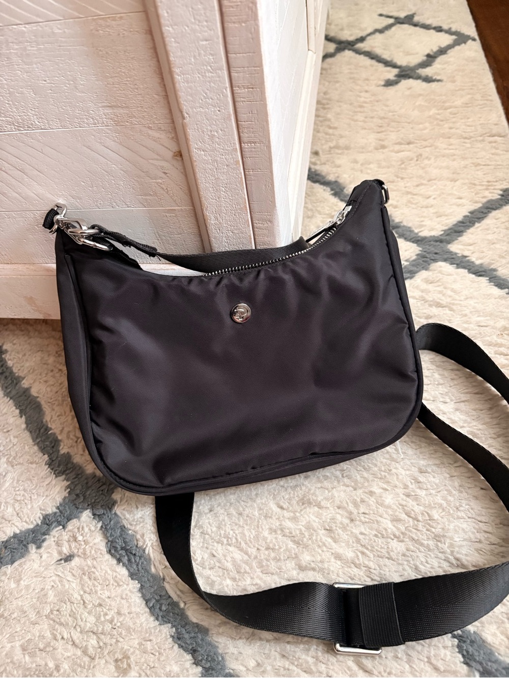 Black Nylon Crossbody Bag - Casual Everyday Shoulder Bag